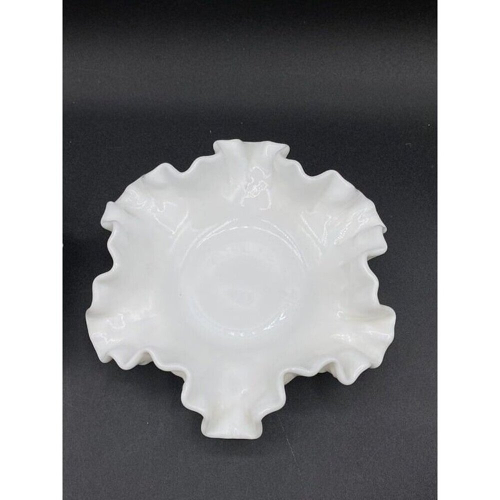 Fenton Milk Glass Hobnail Candy Bon Bon Dish Ruffled Bowl Vase Set Of 2 - Picture 3 of 12